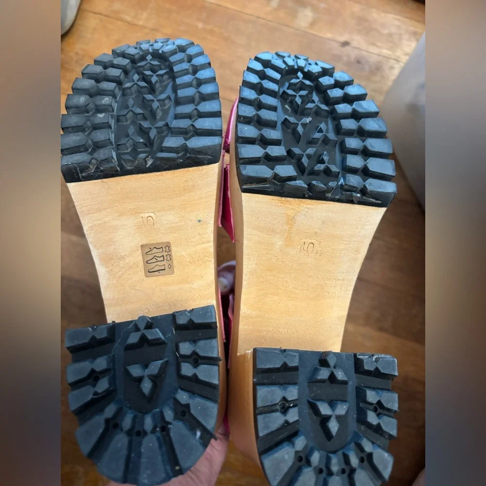 Swedish Hasbeens Pink Leather Platform Sandals